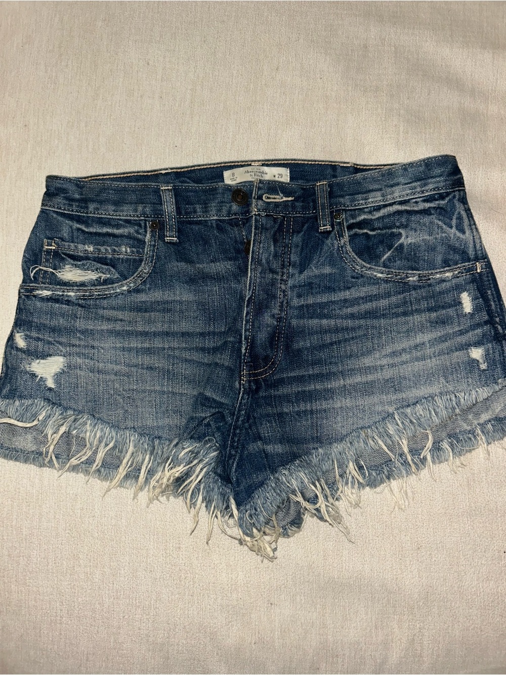 Abercrombie & Fitch Distressed Frayed Hem Denim Shorts - Blue
